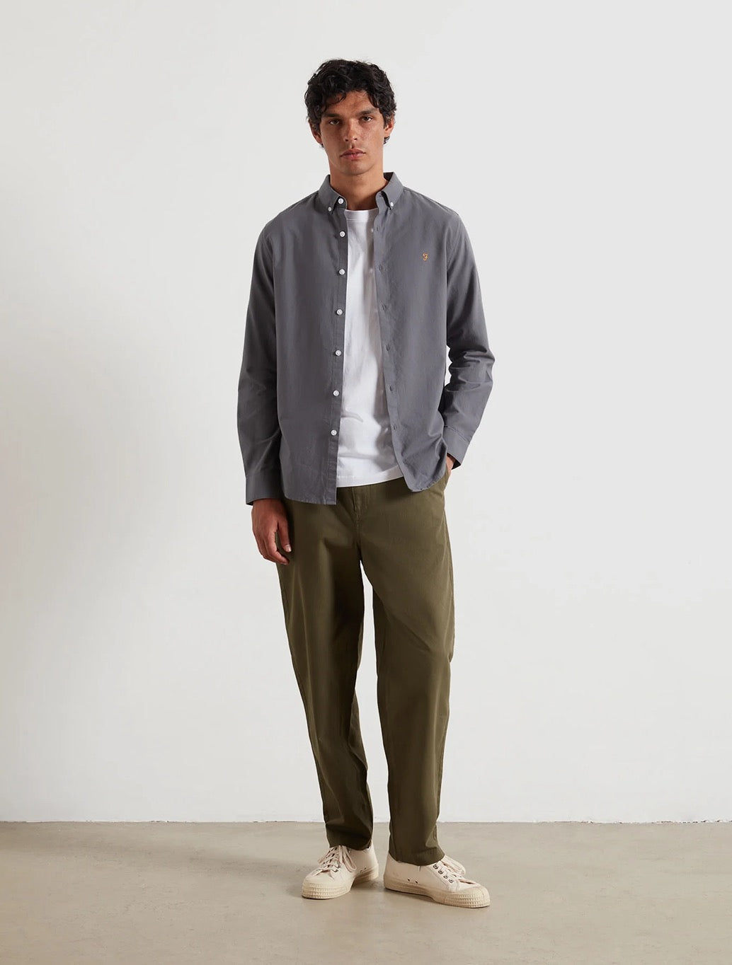 Farah - Brewer Slim Fit Organic Cotton Oxford Shirt - Grey