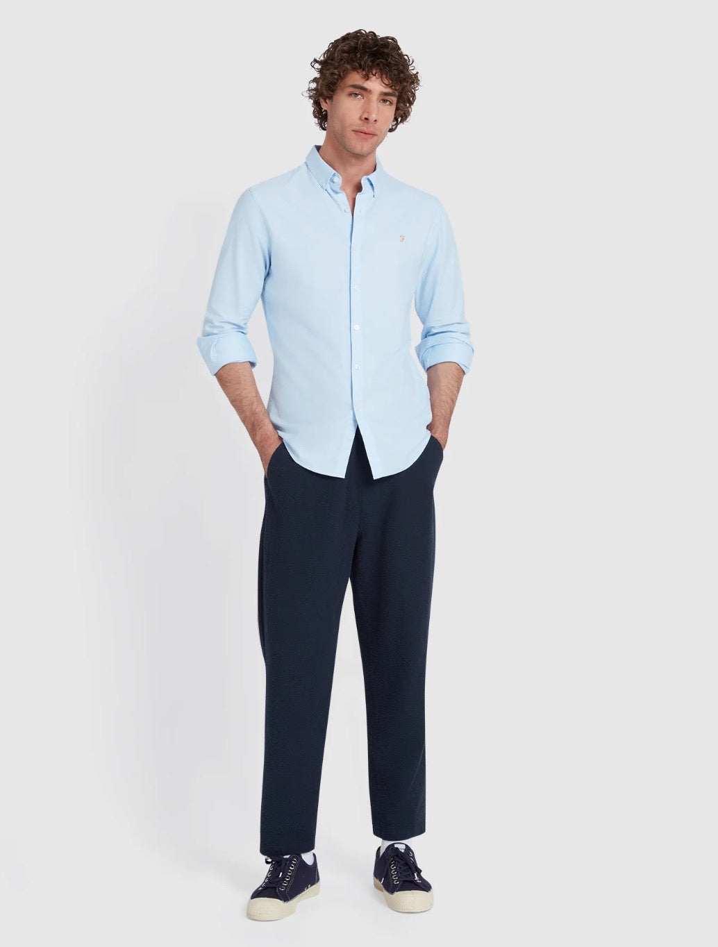 Farah - Brewer Slim Fit Organic Cotton Oxford Shirt - Light Blue