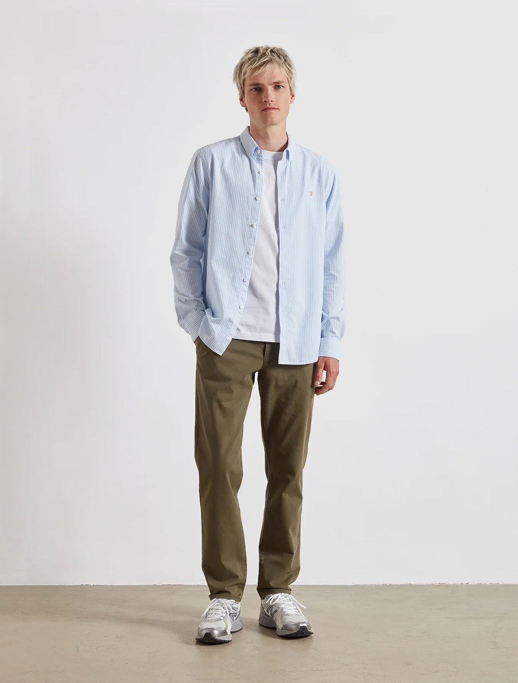 Farah - Brewer Slim Fit Striped Organic Cotton Oxford Shirt - Blue Stripe