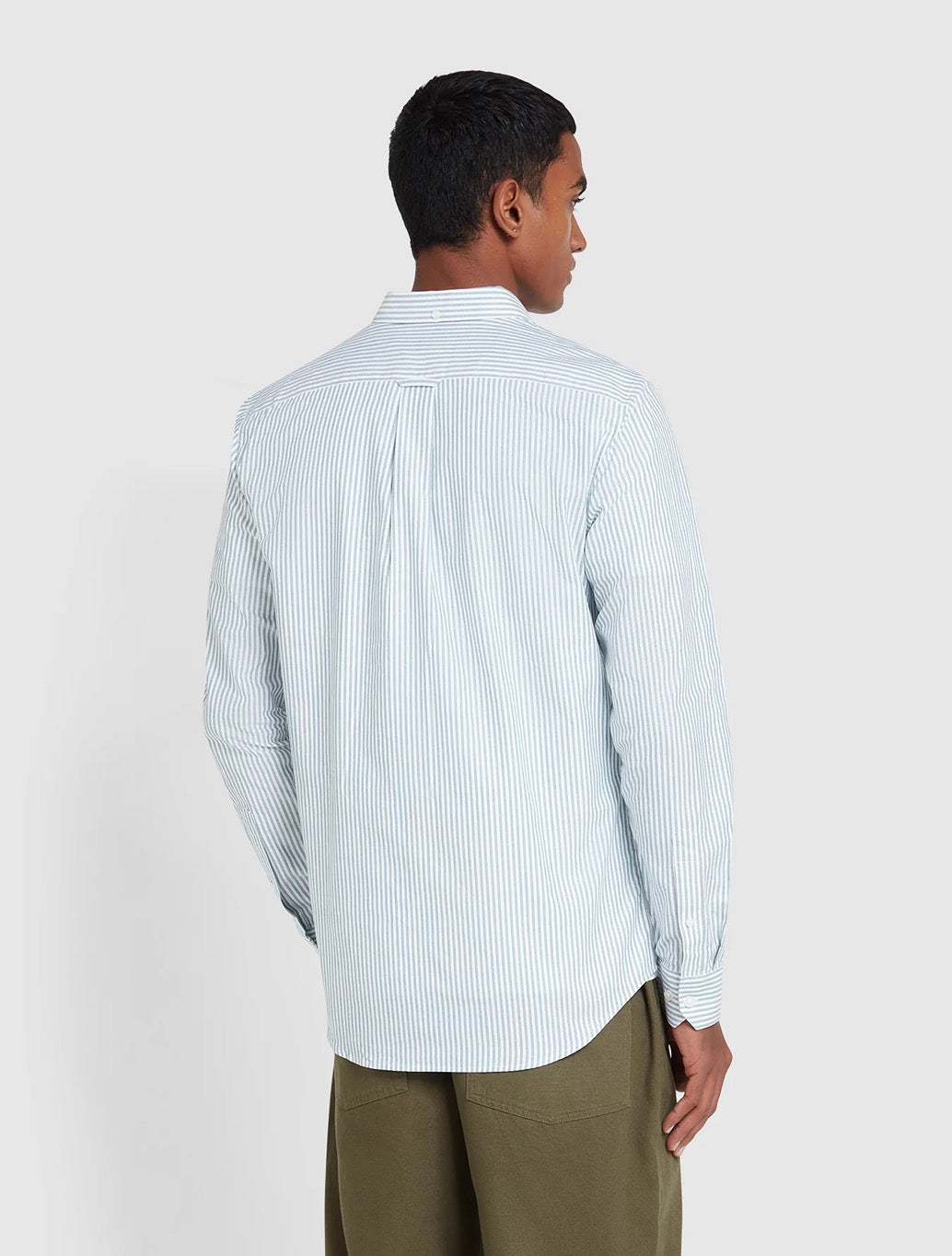 Farah Brewer Slim Fit Striped Organic Cotton Oxford Shirt in Light Green Stripe