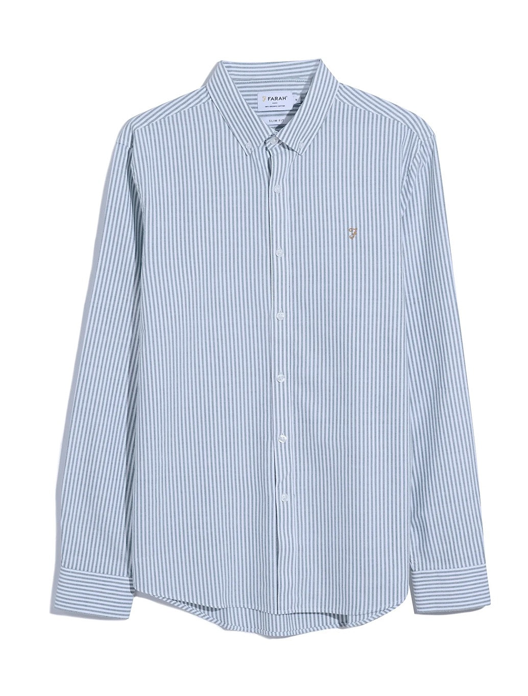 Farah Brewer Slim Fit Striped Organic Cotton Oxford Shirt in Light Green Stripe