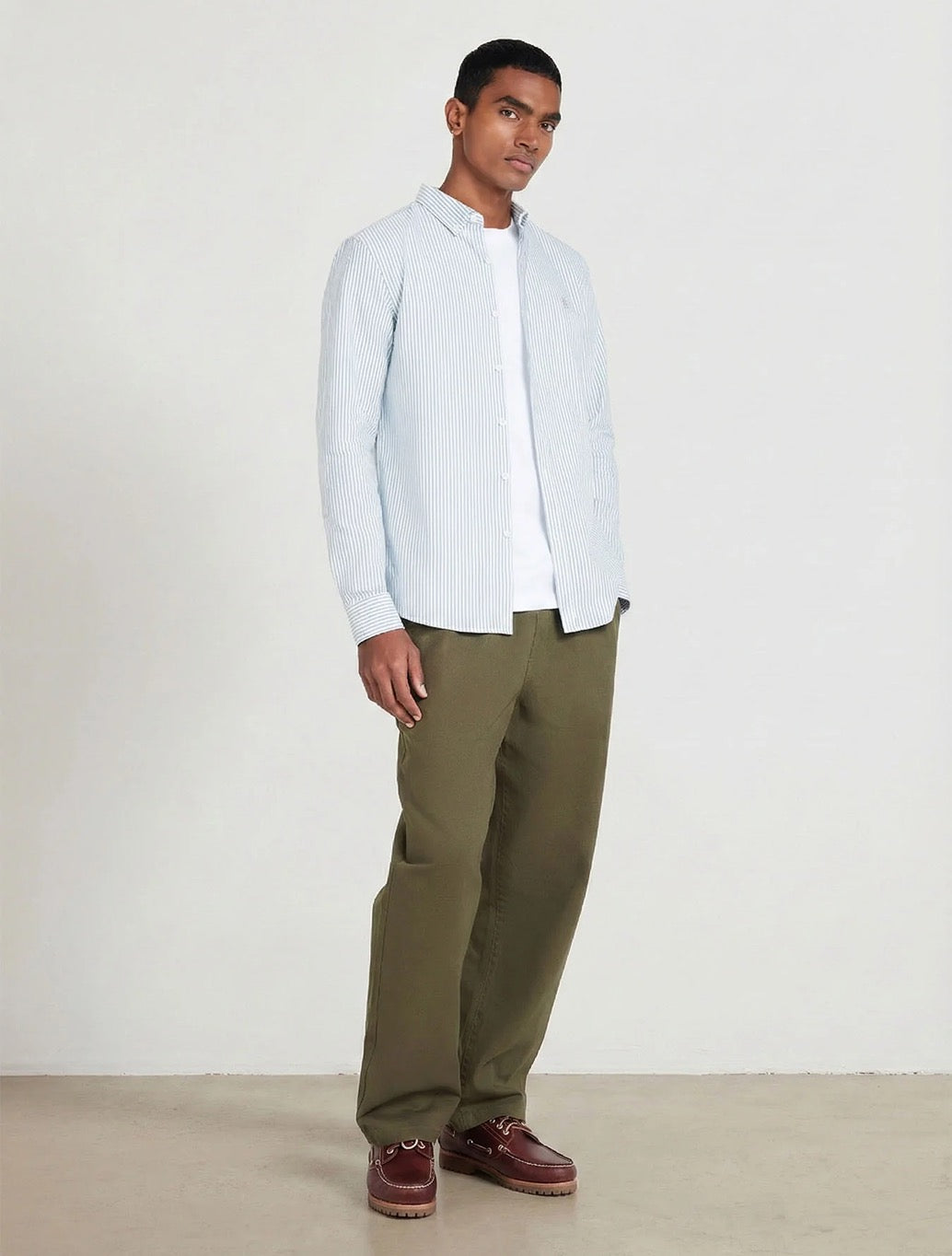Farah Brewer Slim Fit Striped Organic Cotton Oxford Shirt in Light Green Stripe