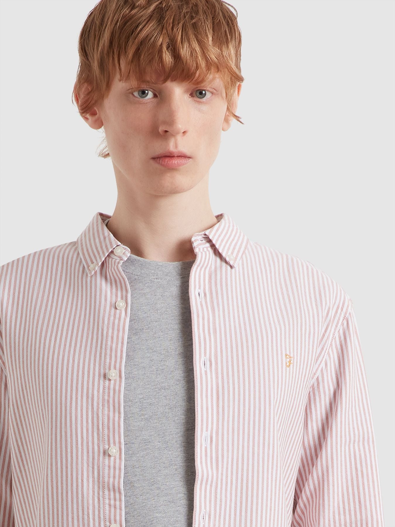 Farah Brewer Slim Fit Striped Organic Cotton Oxford Shirt in Peach