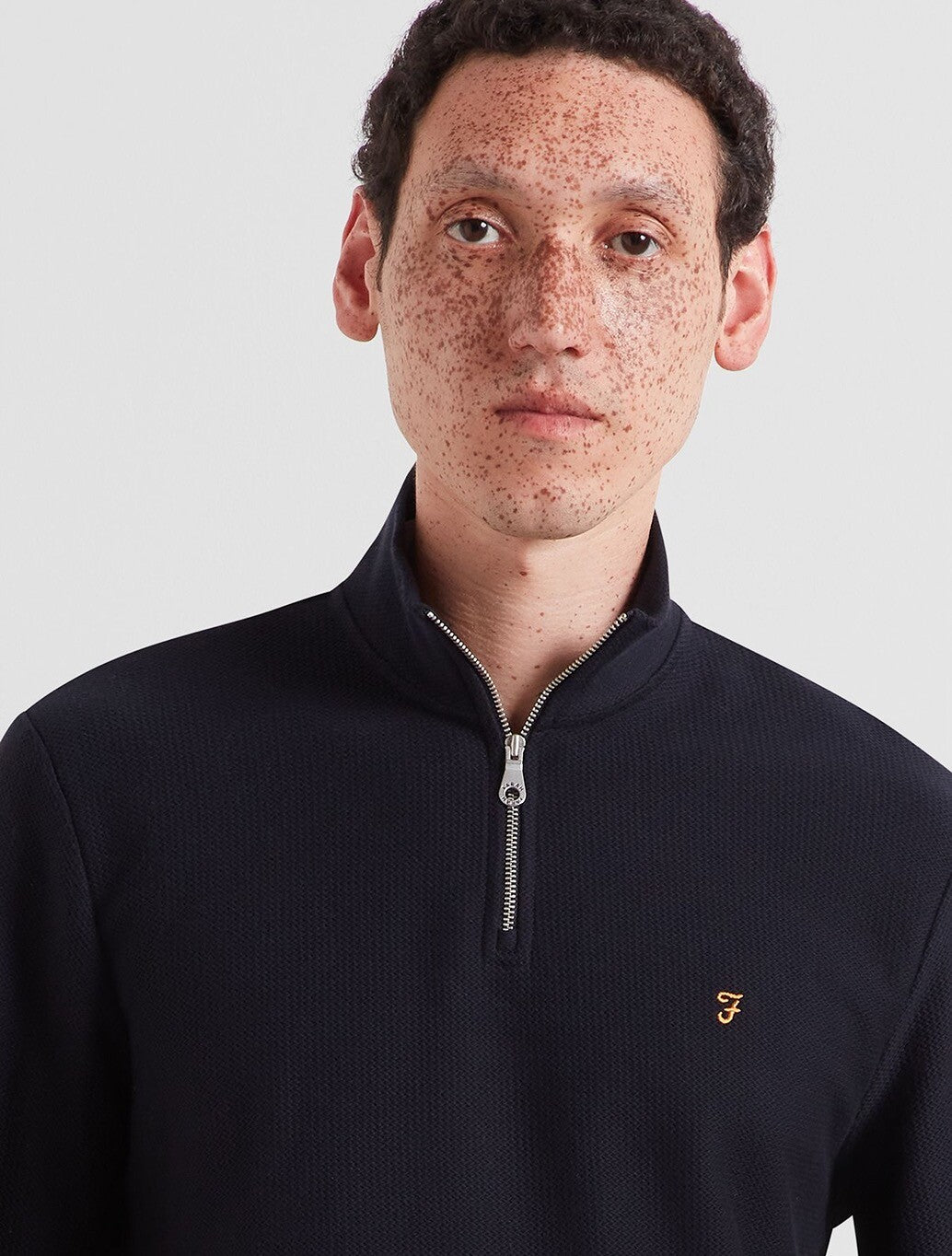 Farah Conrad Textured Quarter Zip Sweatshirt in True Navy