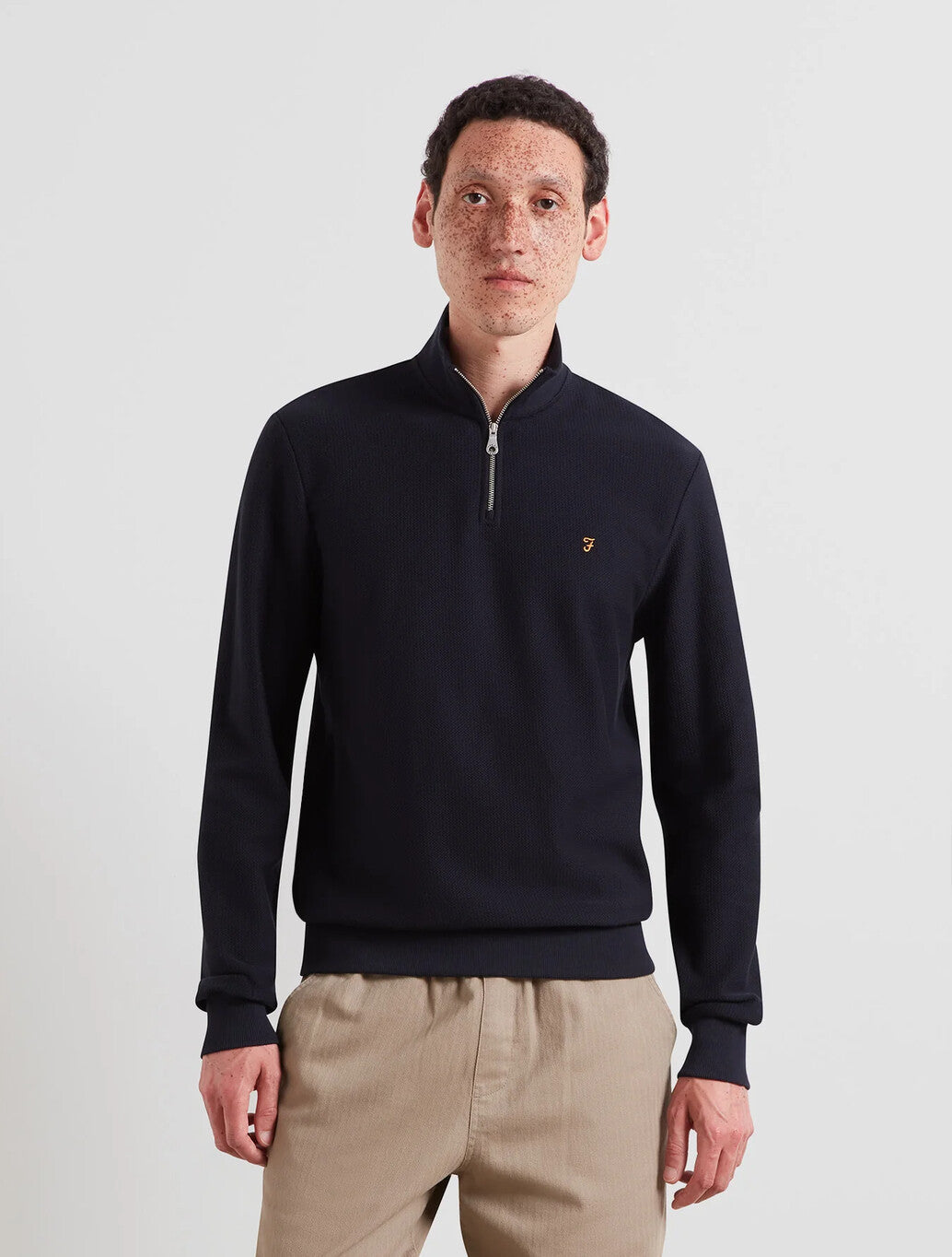 Farah Conrad Textured Quarter Zip Sweatshirt in True Navy