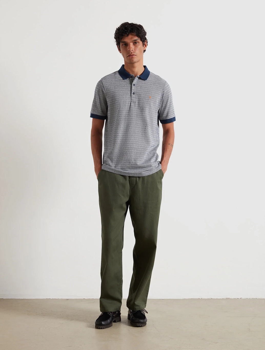 Farah - Cotham Jacquard Polo Shirt - Navy