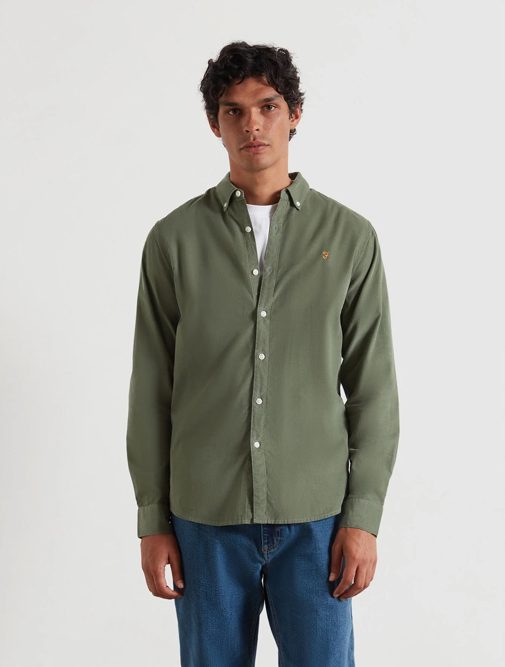Farah - Fontella Slim Fit Corduroy Shirt - Light Green