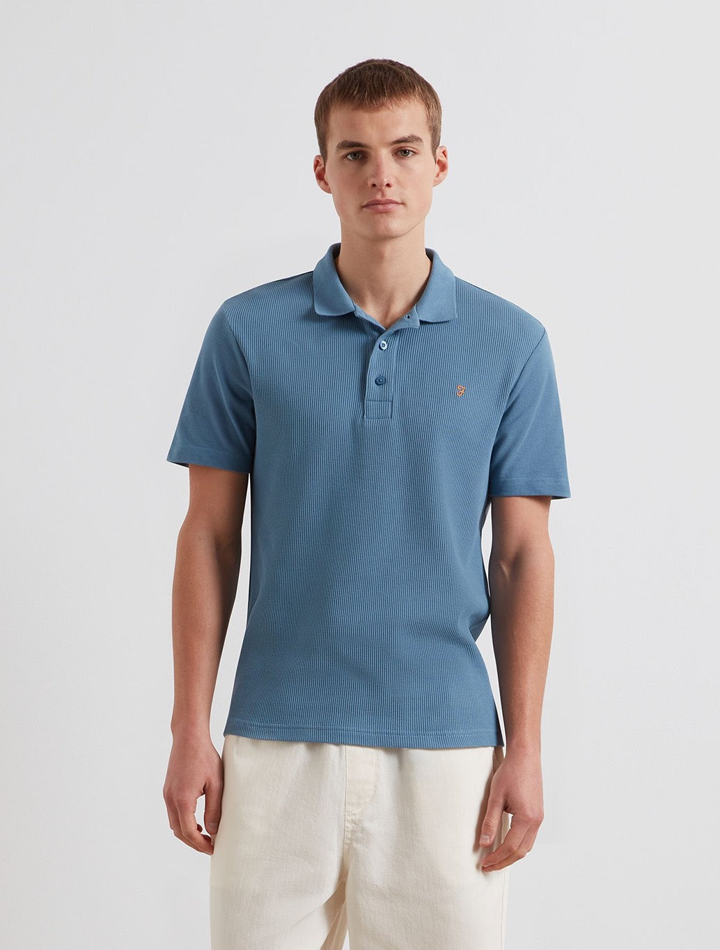 Farah - Forster Waffle Knit Polo Shirt - Storm Blue