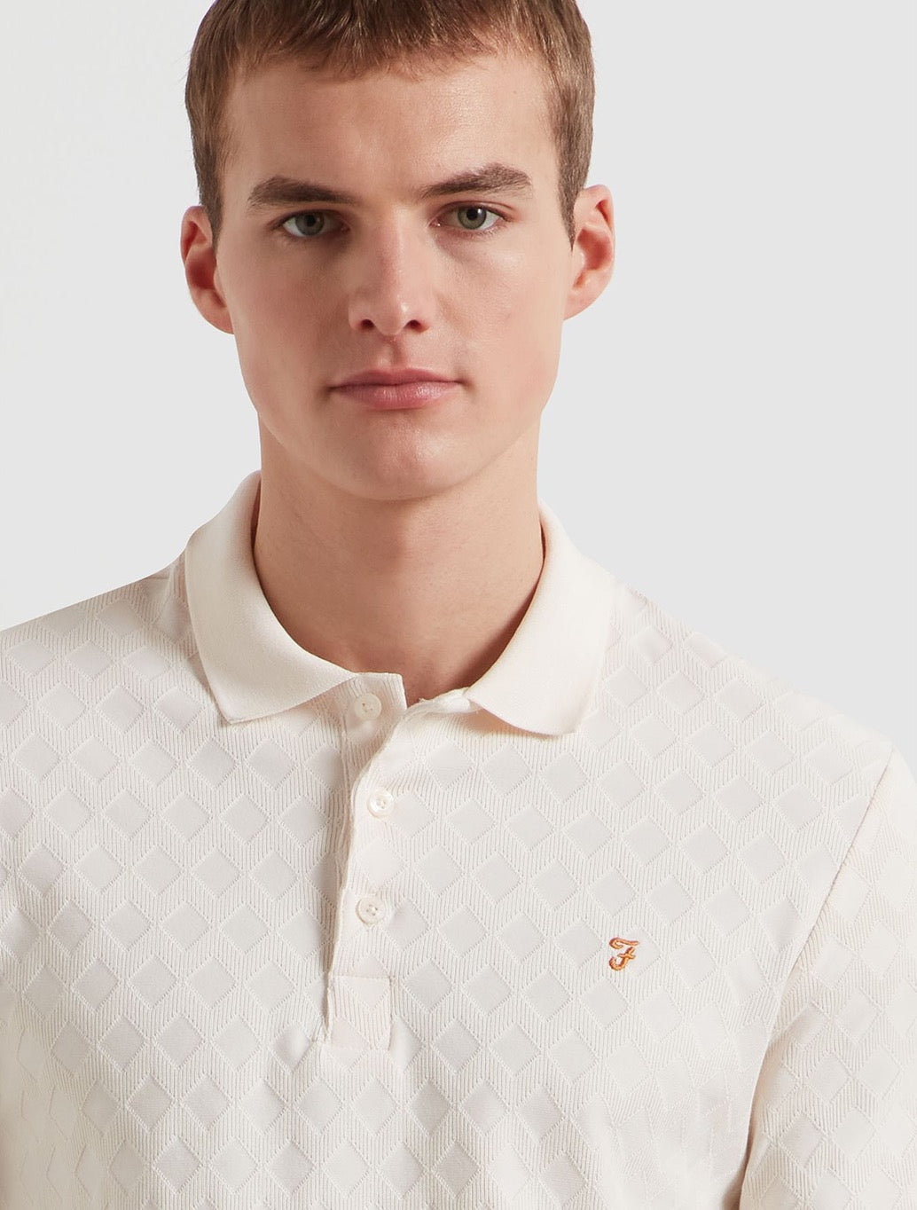 Farah - Horace Jacquard Knitted Polo Shirt - Cream