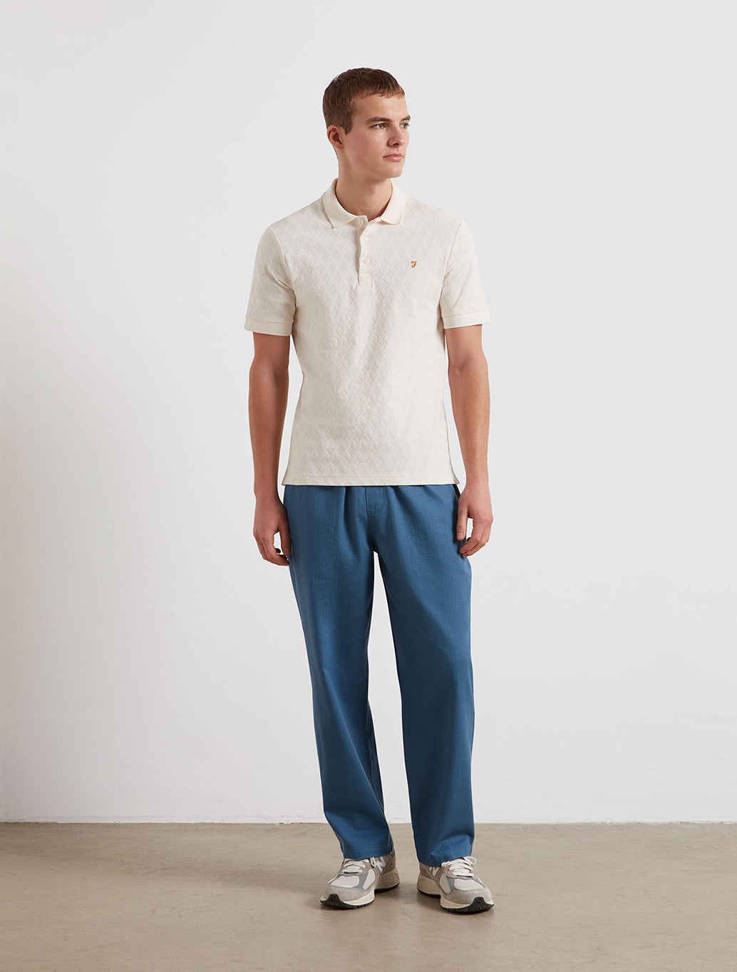 Farah Horace Jacquard Knitted Polo Shirt - Cream