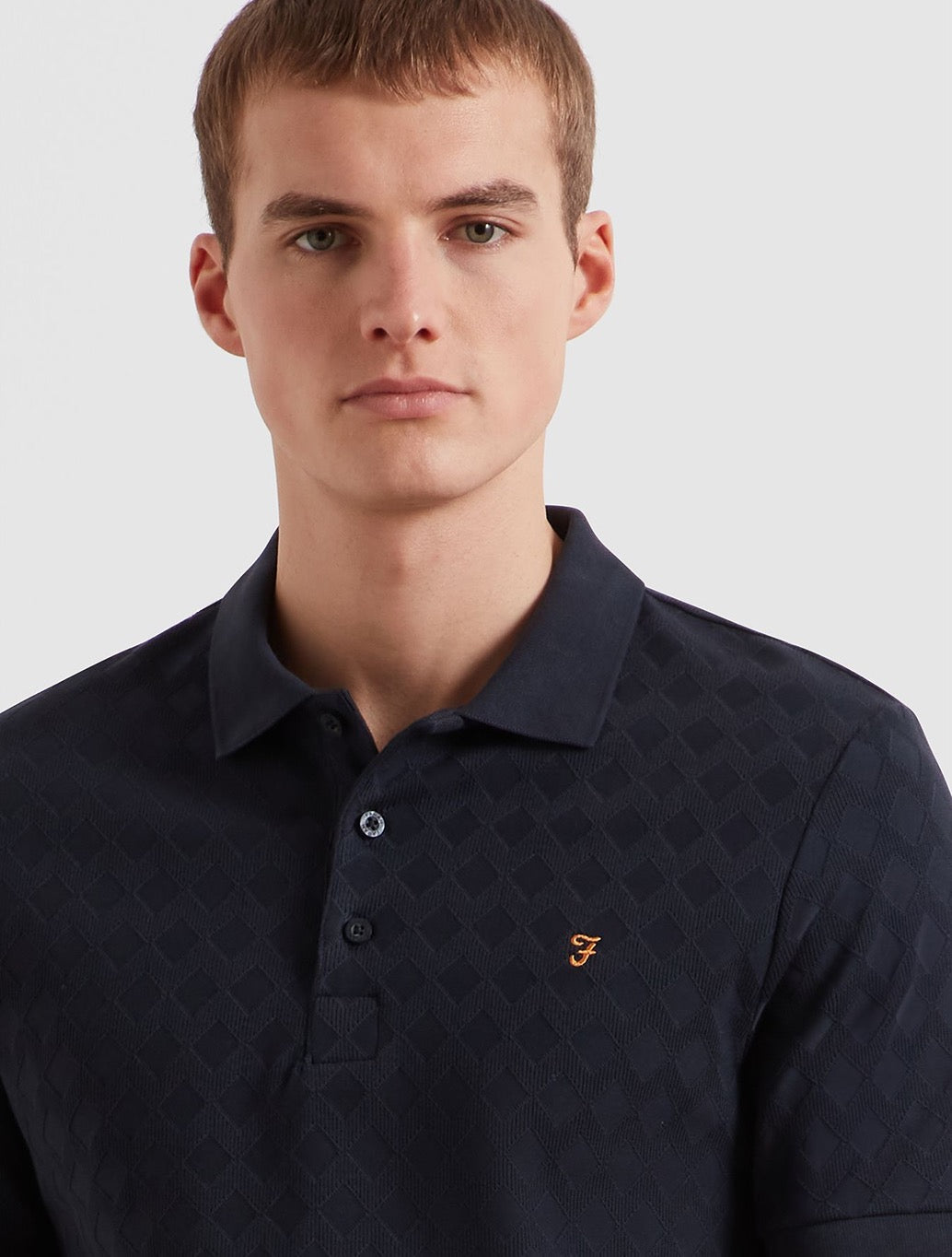 Farah - Horace Jacquard Knitted Polo Shirt - Navy