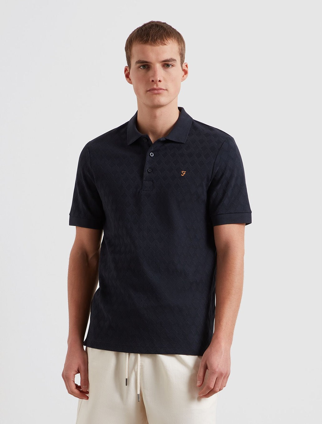 Farah - Horace Jacquard Knitted Polo Shirt - Navy