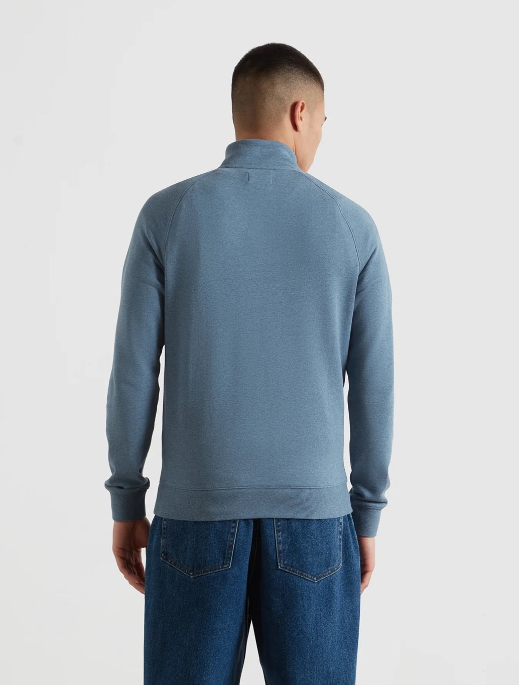 Farah Jim Organic Cotton Quarter Zip Sweatshirt in Denim Blue