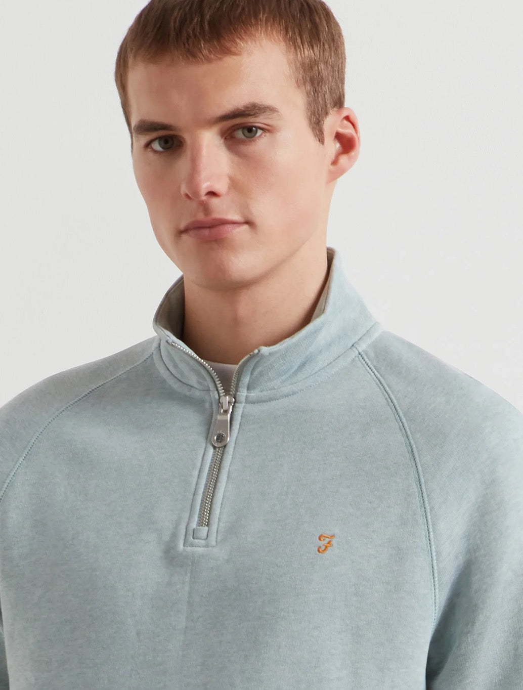 Farah Jim Organic Cotton Quarter Zip Sweatshirt in Light Green