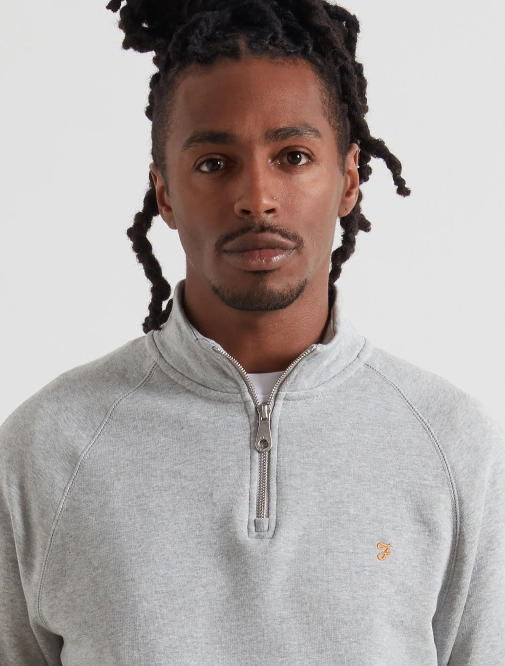 Farah Jim Organic Cotton Quarter Zip Sweatshirt in Light Grey