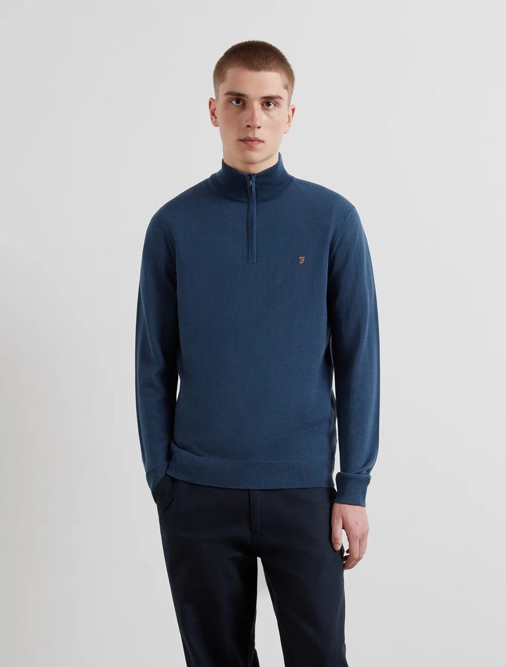 Farah - Redchurch Merino Wool Quarter Zip Jumper - Blue