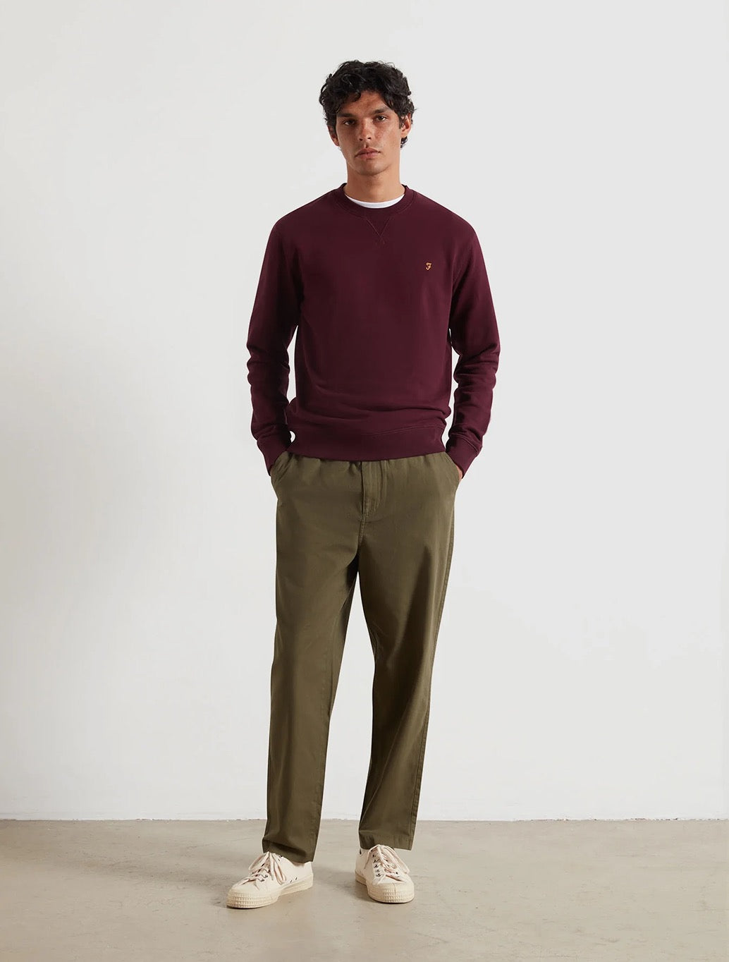 Farah - Tim Organic Cotton Crew Neck Sweatshirt - Burgundy