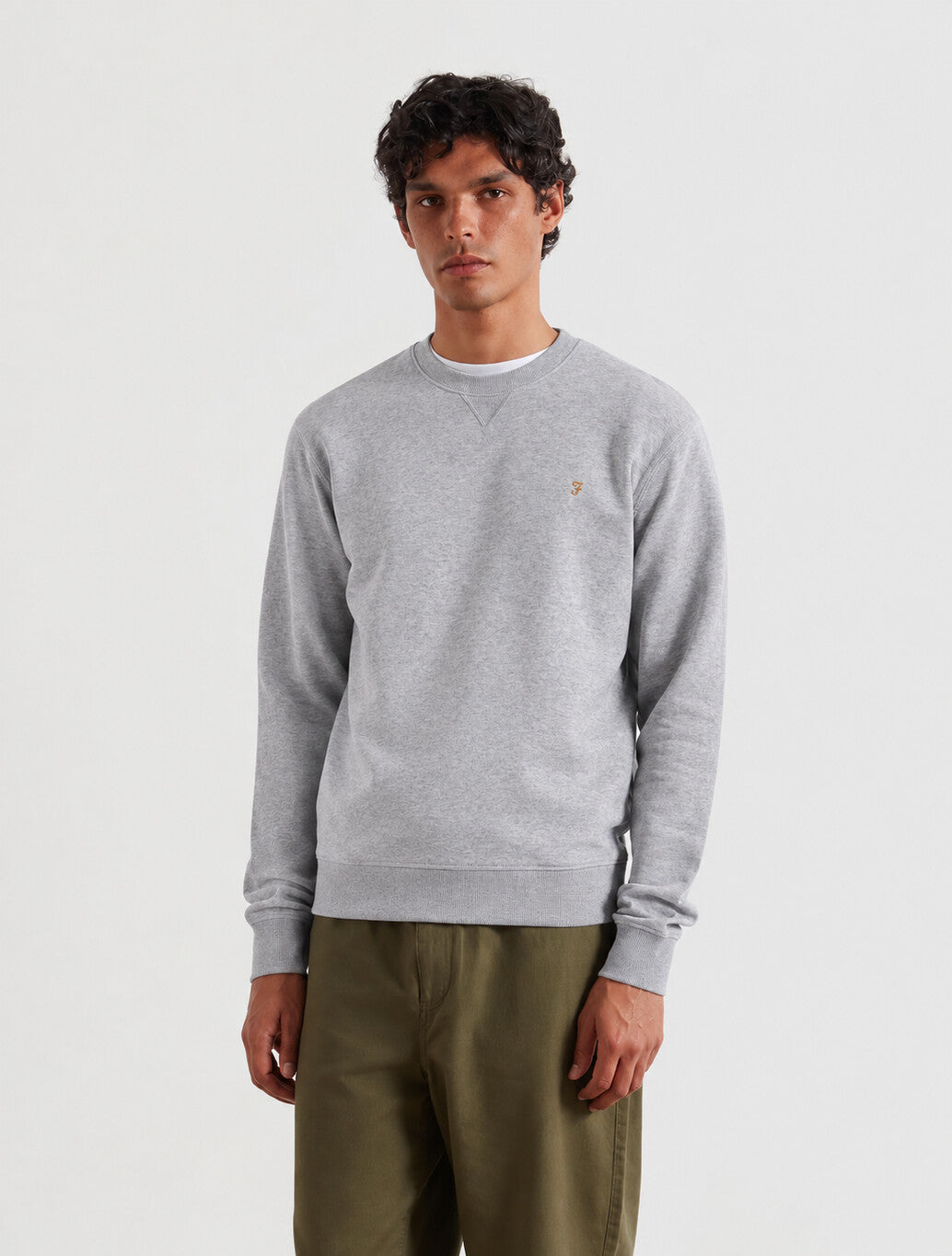 Farah Tim Organic Cotton Crew Neck Sweatshirt in Light Grey Marl