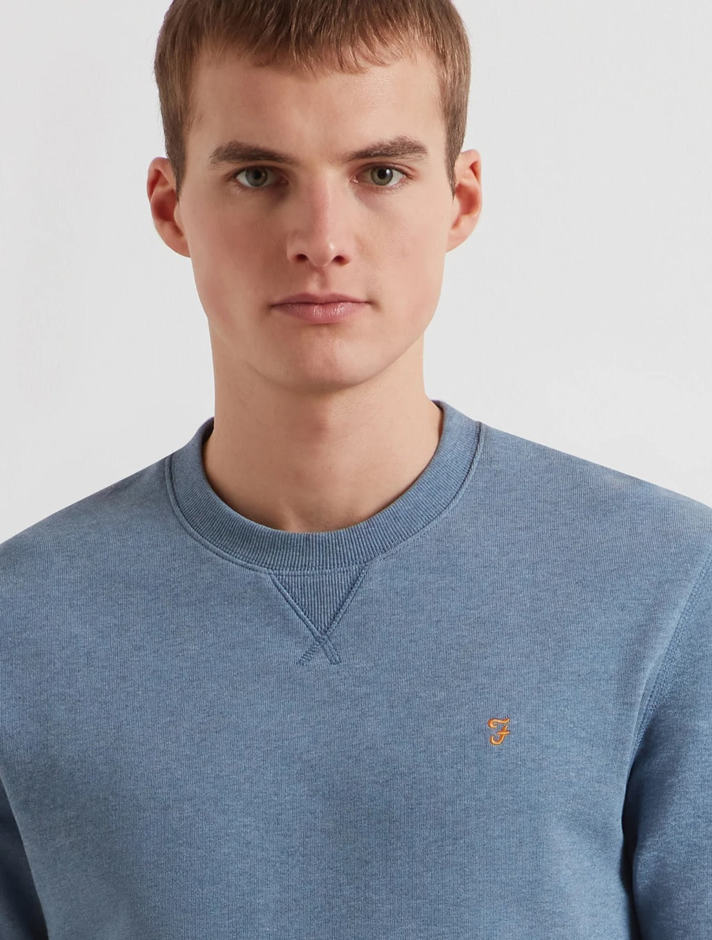 Farah Tim Organic Cotton Crew Neck Sweatshirt in Denim Blue