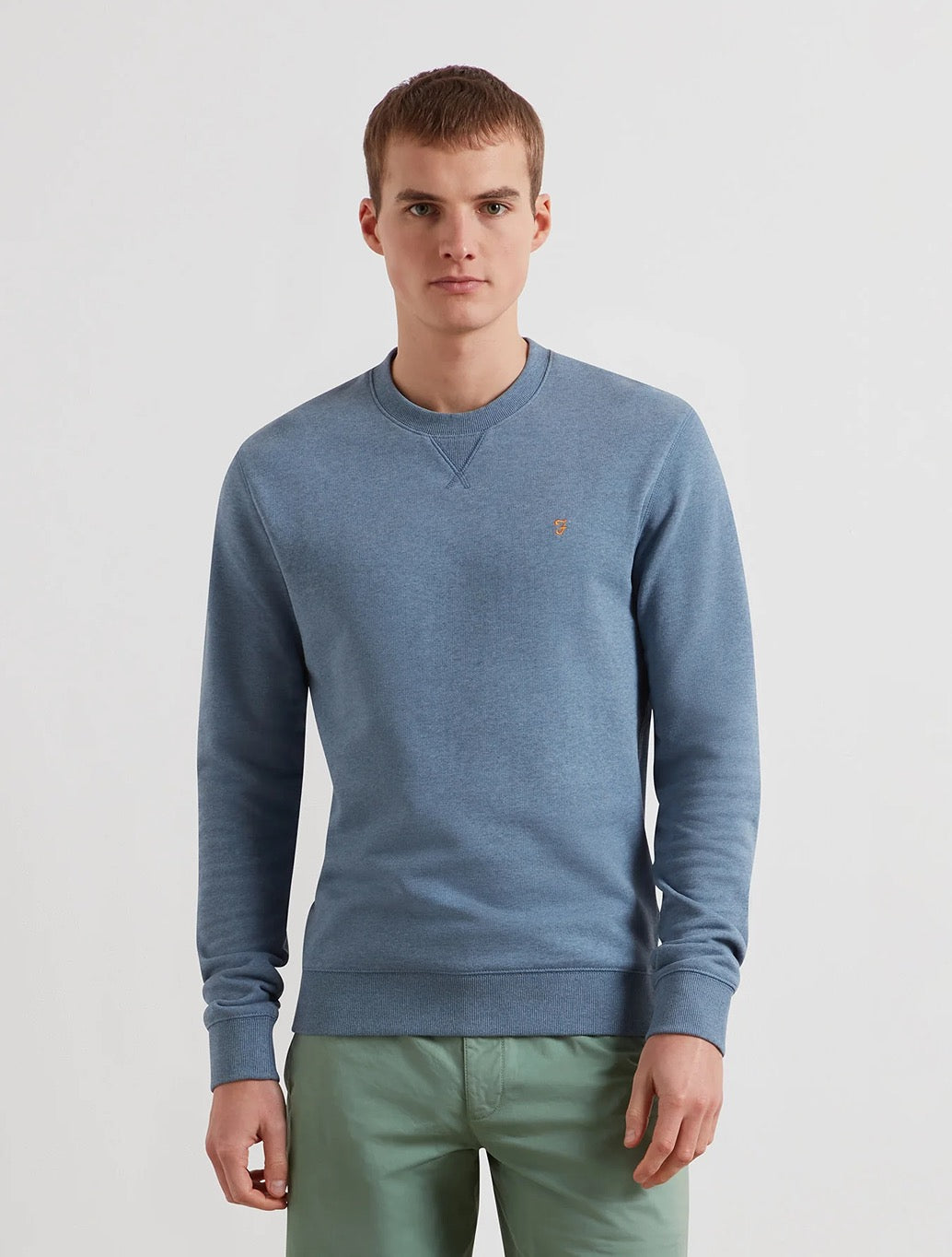 Farah Tim Organic Cotton Crew Neck Sweatshirt in Denim Blue