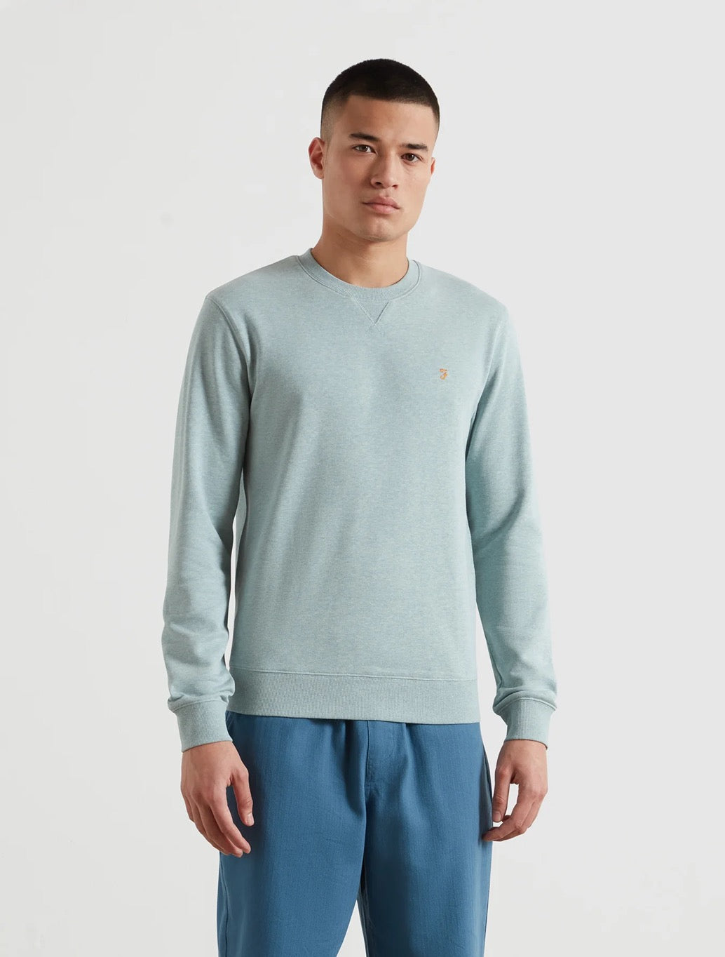 Farah Tim Organic Cotton Crew Neck Sweatshirt in Light Green