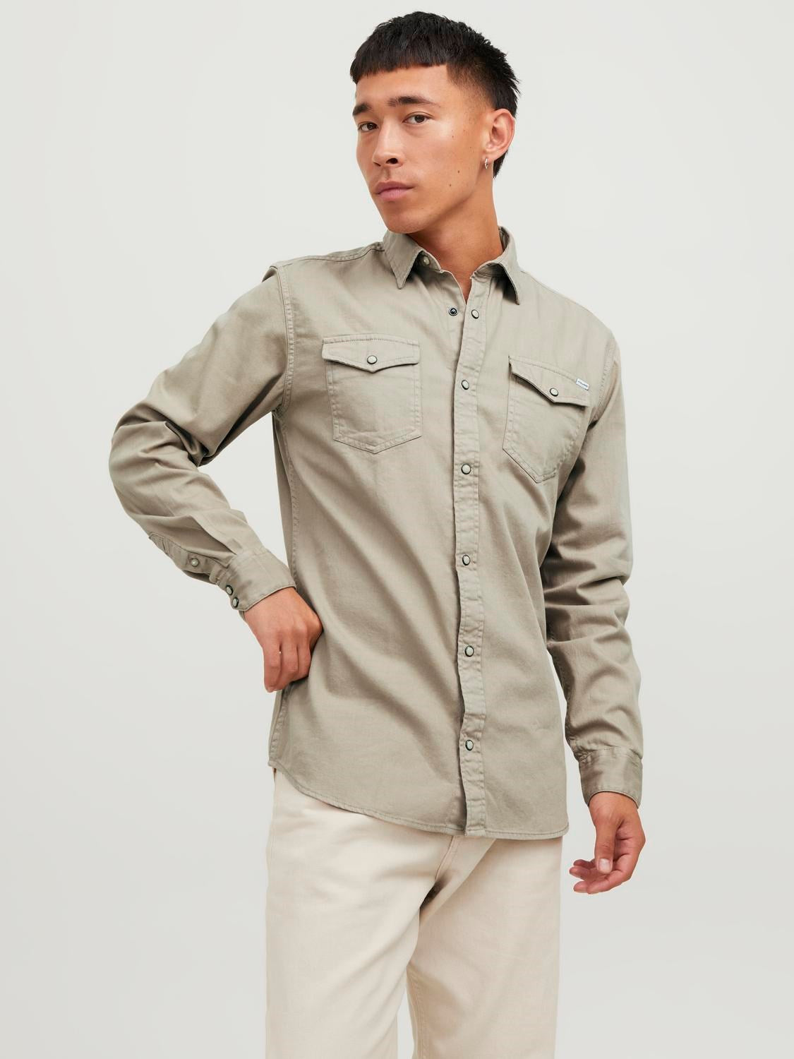 Jack & Jones - Slim Fit Denim Shirt - Beige