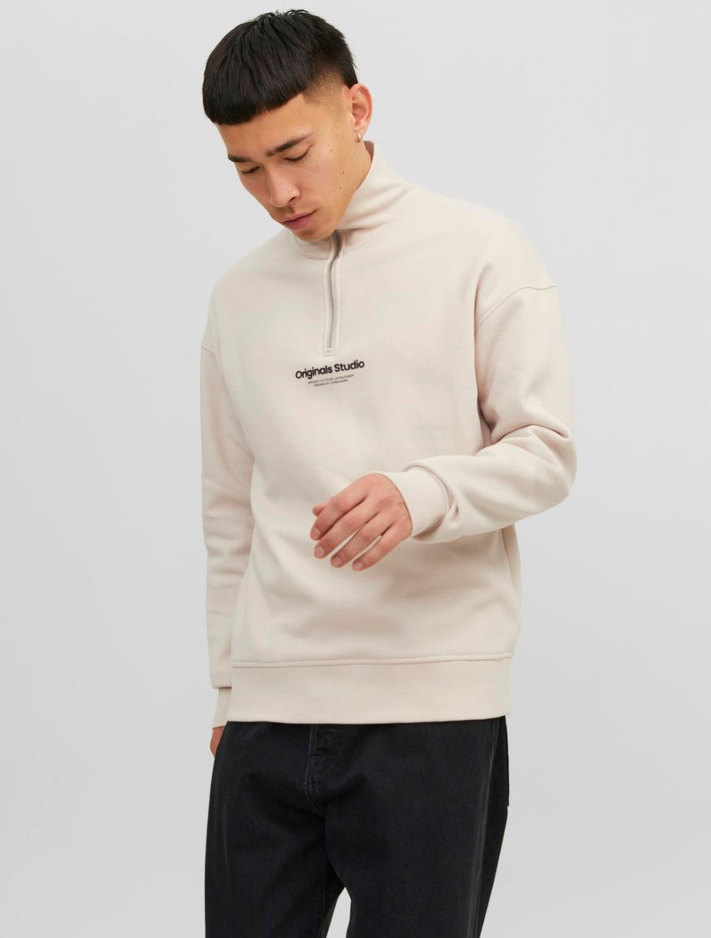 Jack & Jones - Text Half Zip Sweatshirt - Beige
