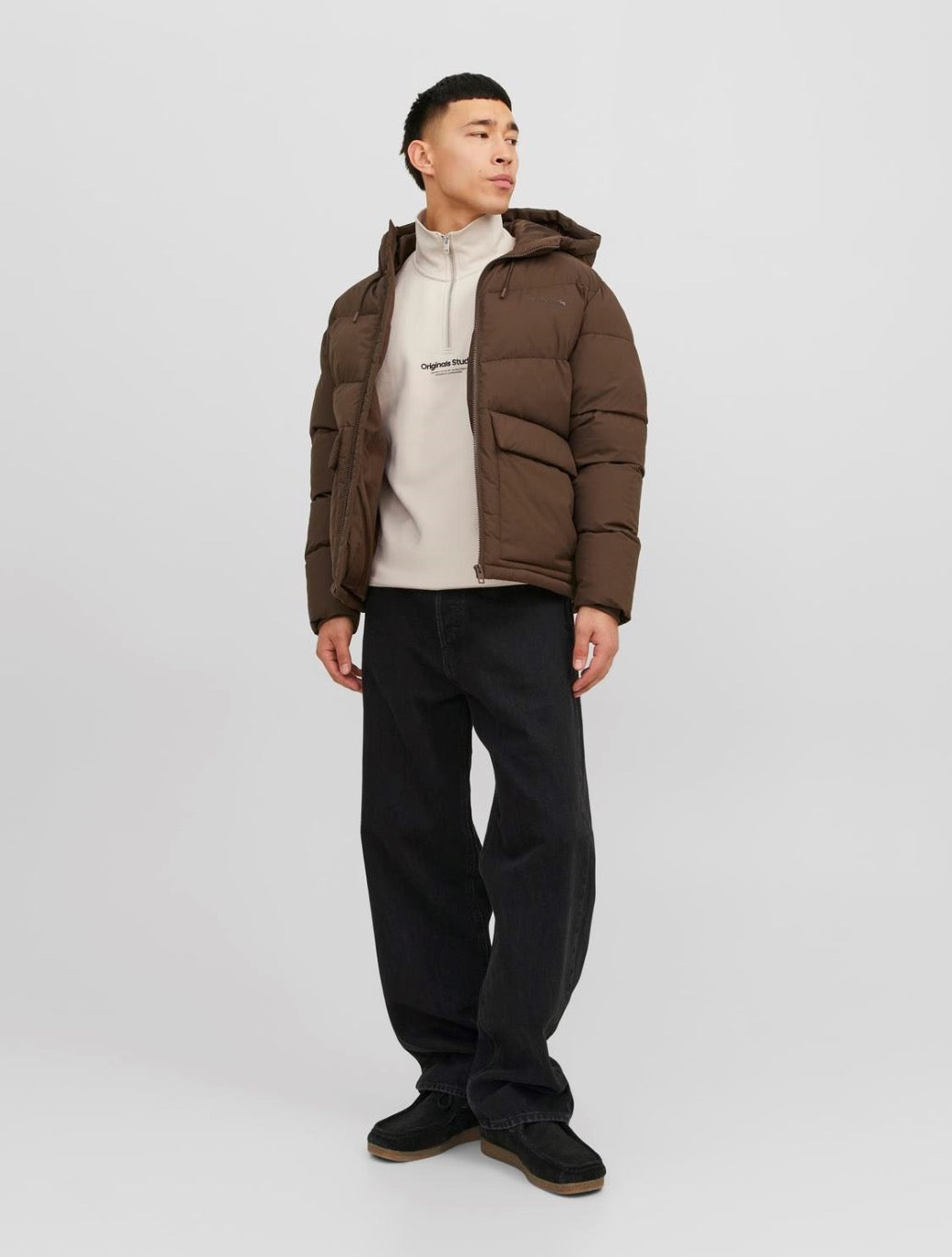 Jack & Jones - Text Half Zip Sweatshirt - Beige