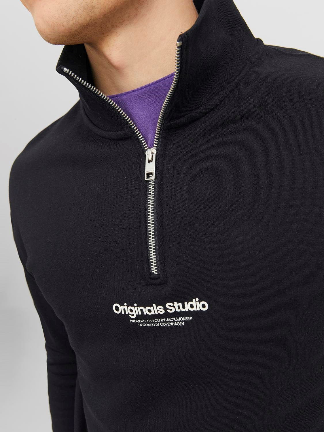 Jack & Jones - Text Half Zip Sweatshirt - Black
