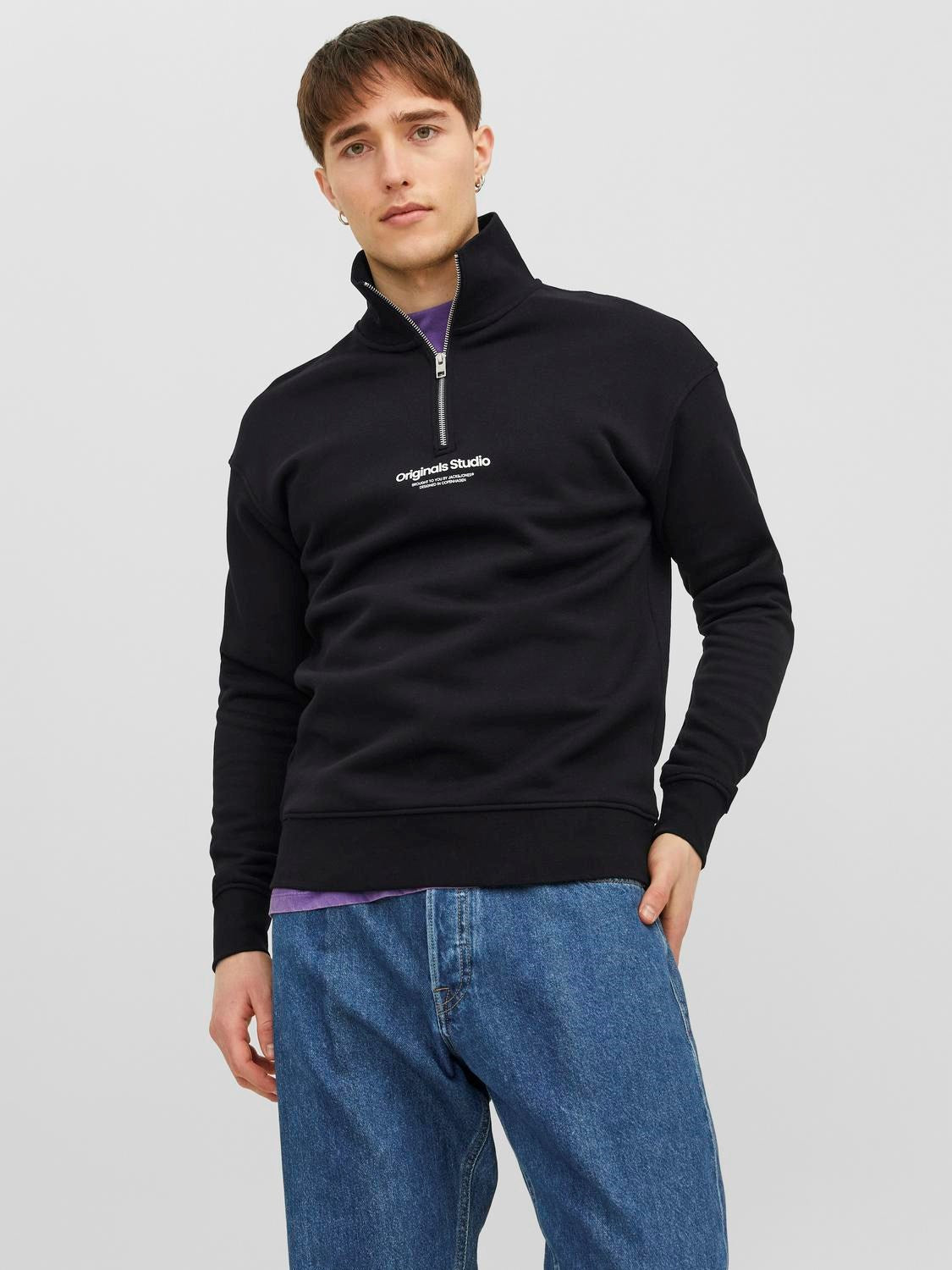Jack & Jones - Text Half Zip Sweatshirt - Black