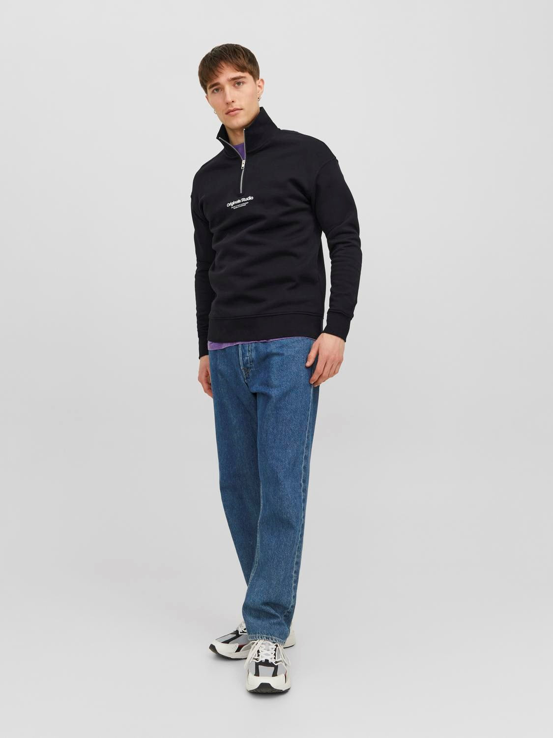 Jack & Jones - Text Half Zip Sweatshirt - Black