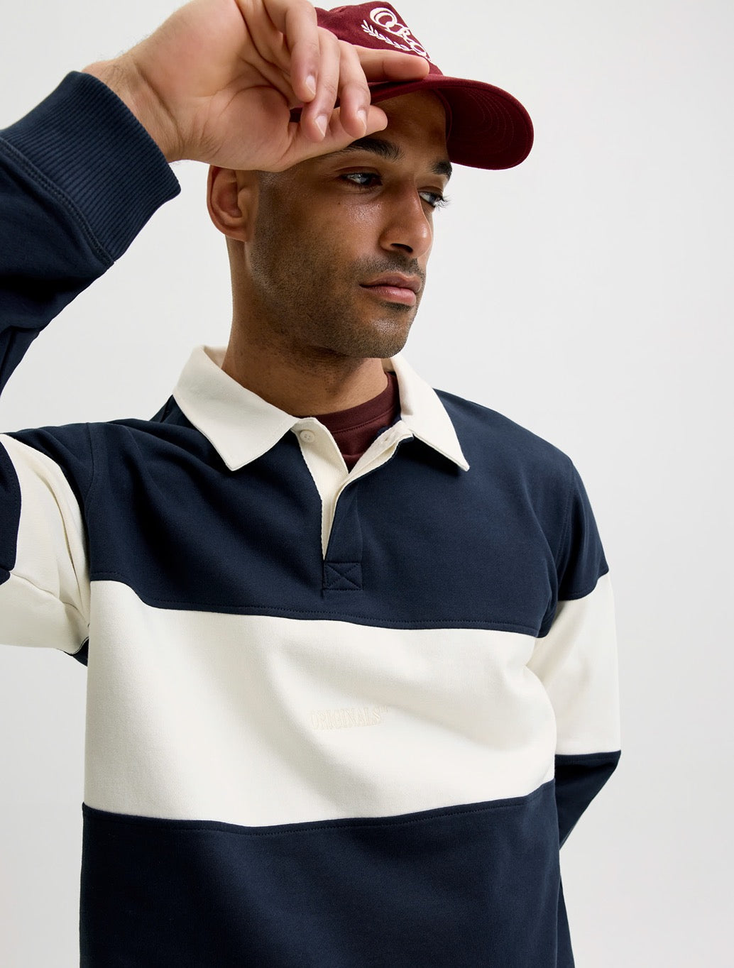 Jack & Jones Colour Block Rugby Sweatshirt in Navy Stripe