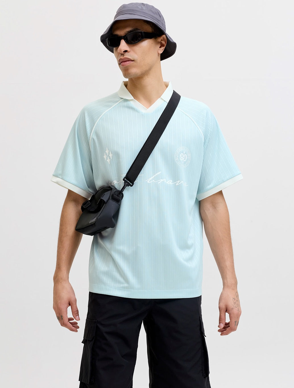 Jack & Jones Eterna Football Polo Shirt in Light Blue