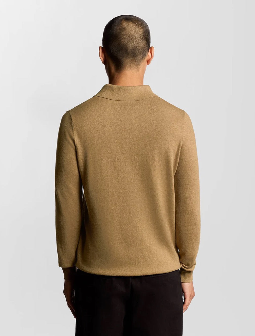 Lyle & Scott - Merino Blend Long Sleeve Polo Shirt - Tan