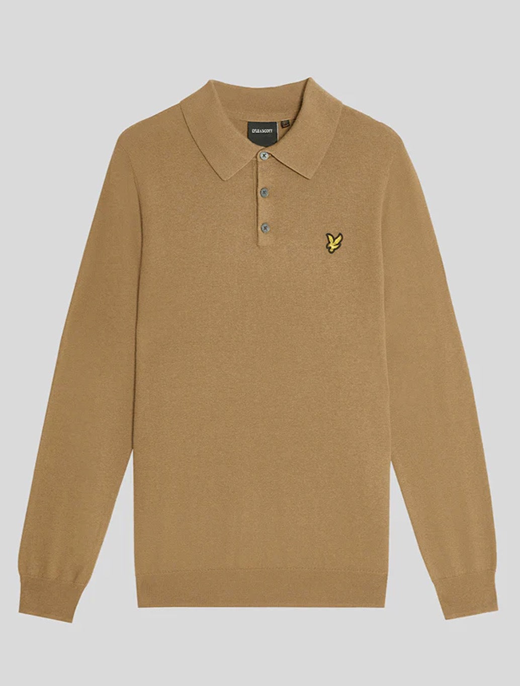 Lyle & Scott - Merino Blend Long Sleeve Polo Shirt - Tan