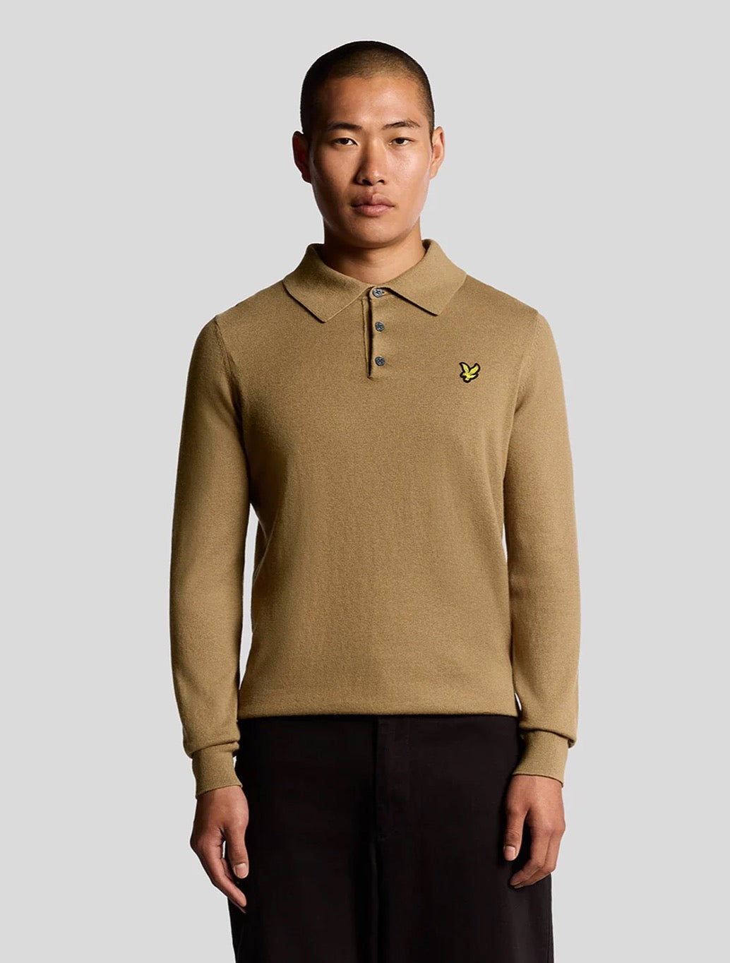 Lyle & Scott - Merino Blend Long Sleeve Polo Shirt - Tan