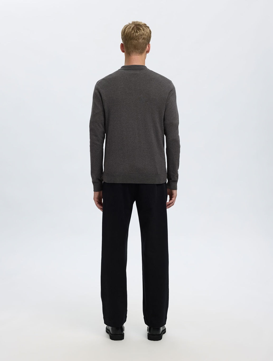 Selected - Berg Knitted Long Sleeved Polo - Charcoal