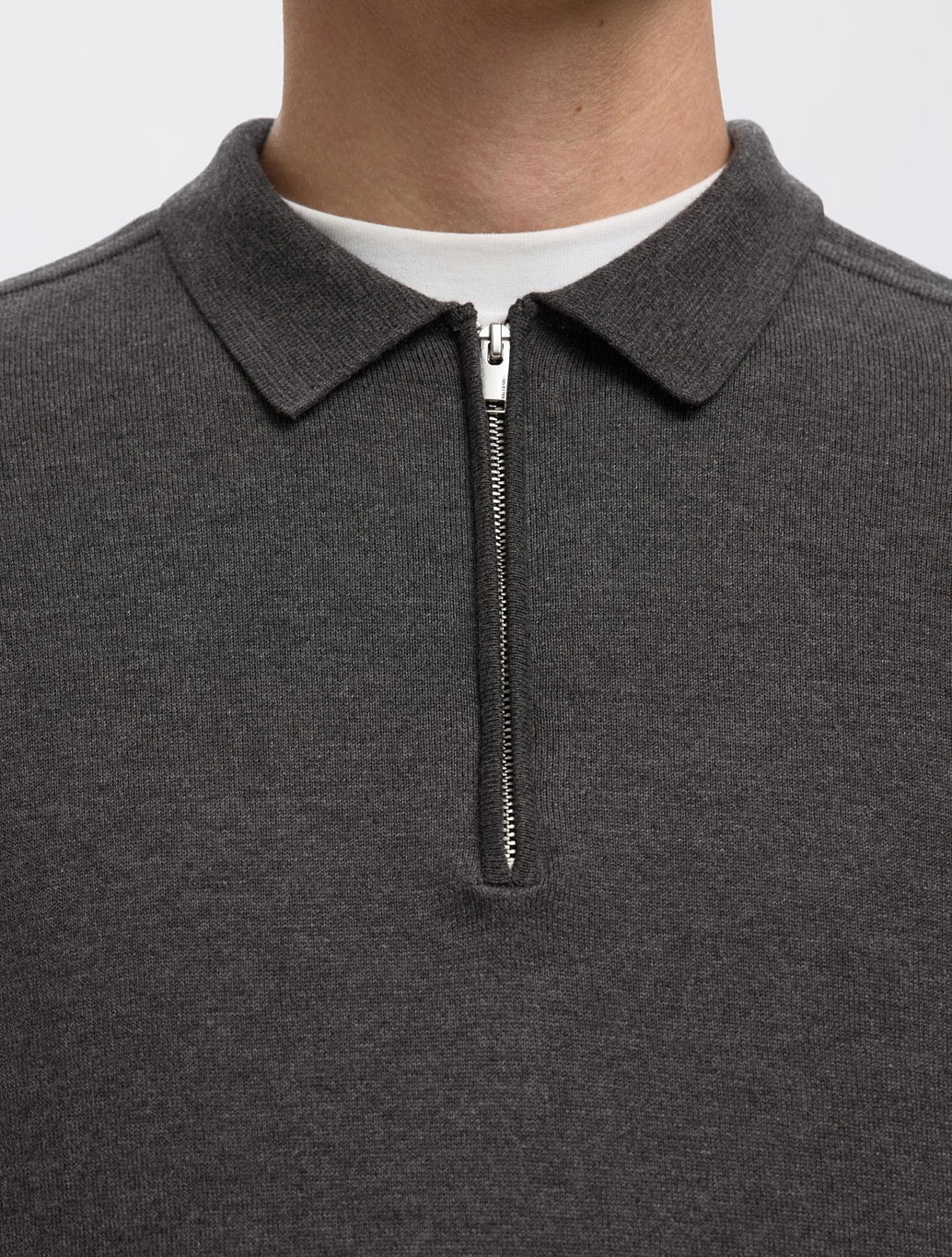 Selected - Berg Knitted Long Sleeved Polo - Charcoal