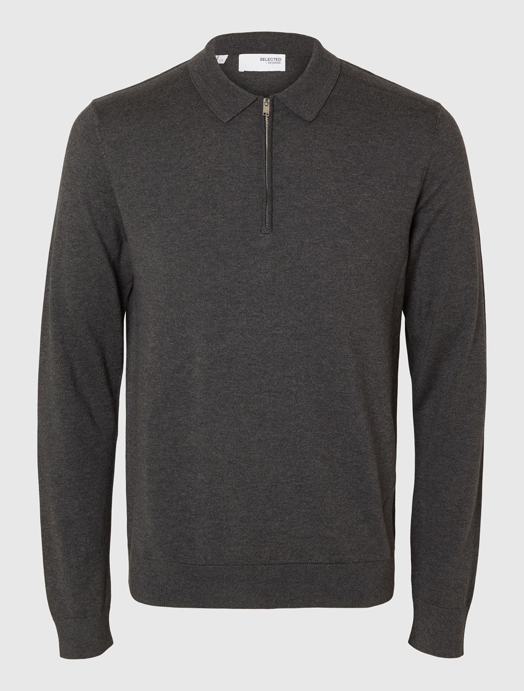 Selected - Berg Knitted Long Sleeved Polo - Charcoal