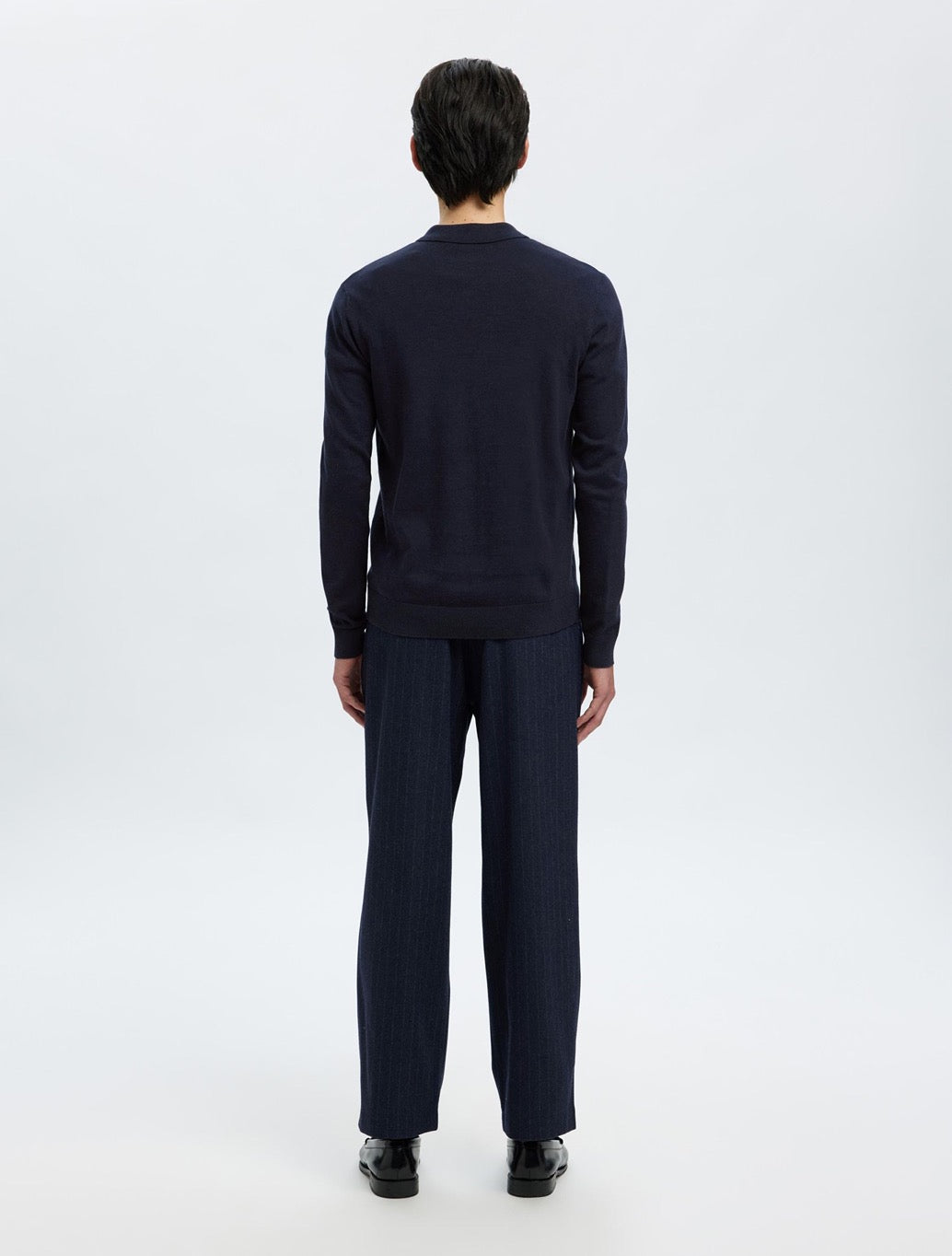 Selected - Berg Knitted Long Sleeved Polo - Navy