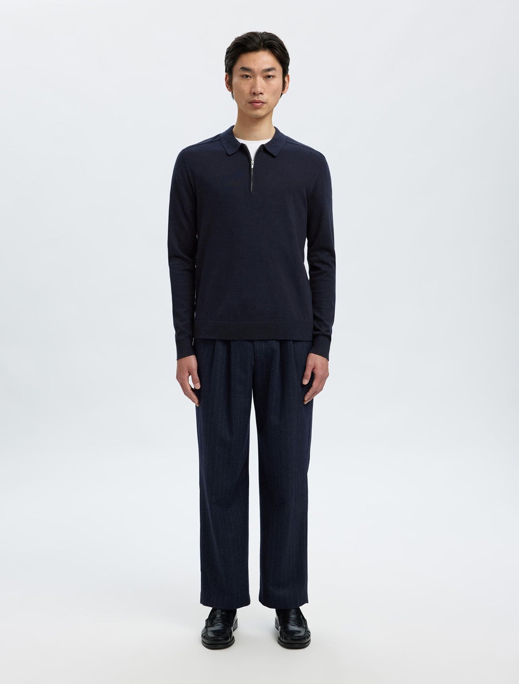 Selected - Berg Knitted Long Sleeved Polo - Navy