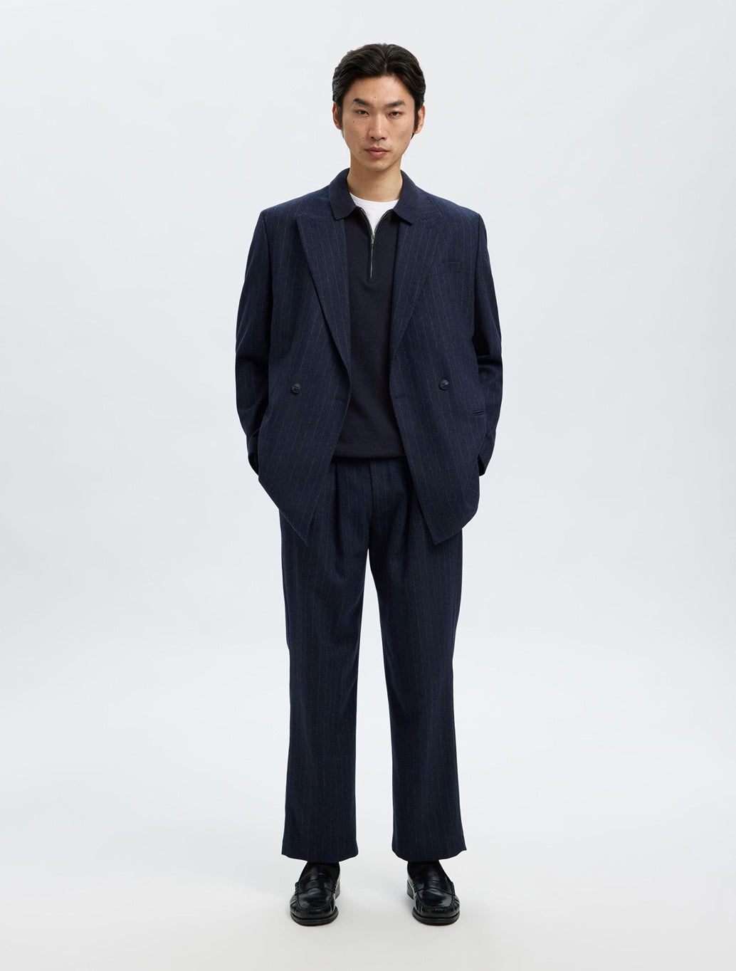 Selected - Berg Knitted Long Sleeved Polo - Navy