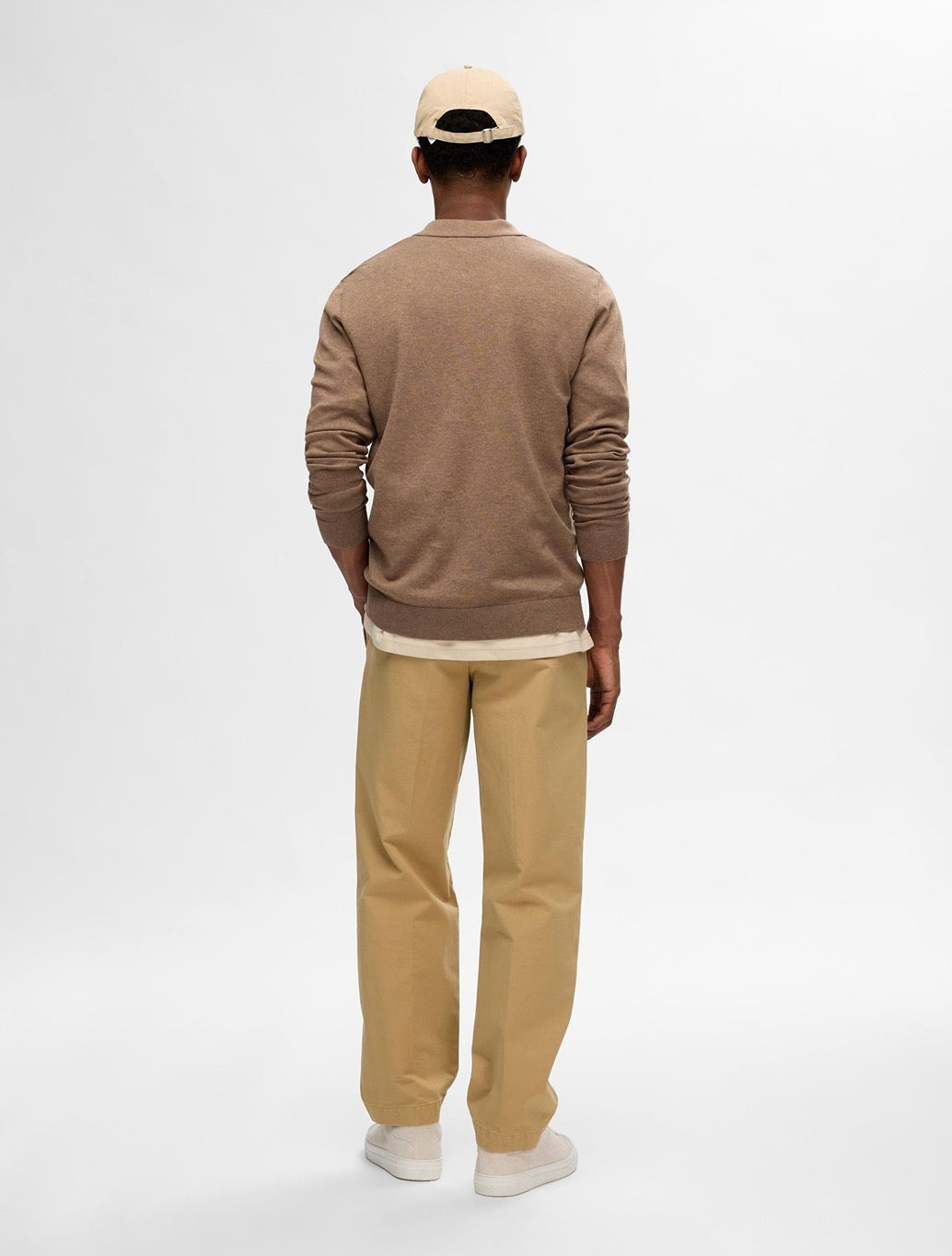 Selected - Berg Knitted Long Sleeved Polo - Tan