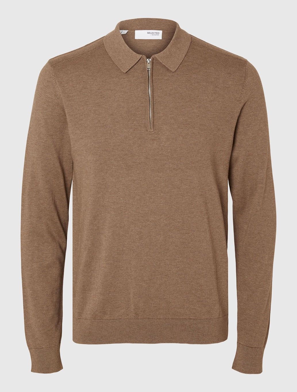 Selected - Berg Knitted Long Sleeved Polo - Tan