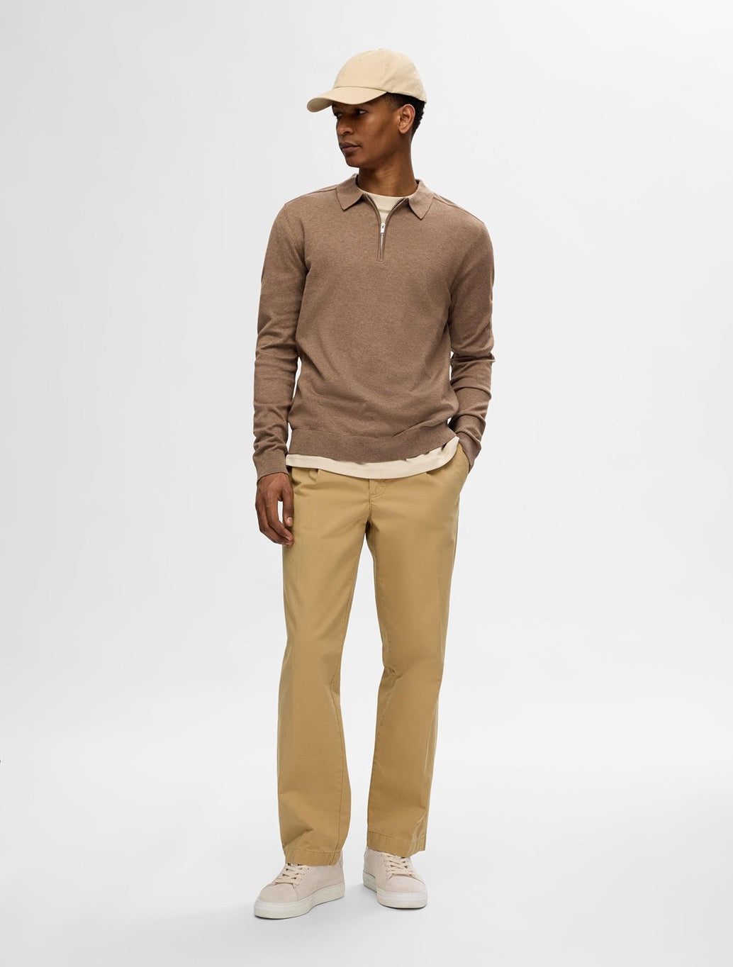 Selected - Berg Knitted Long Sleeved Polo - Tan
