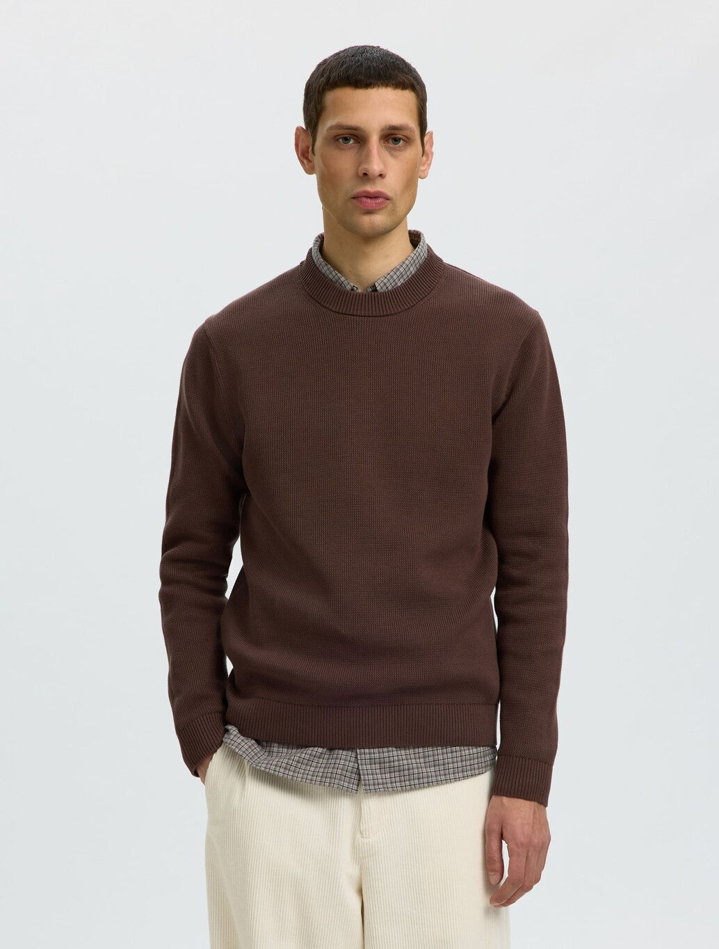 Selected Dane Crew Neck Pullover in Dark Brown