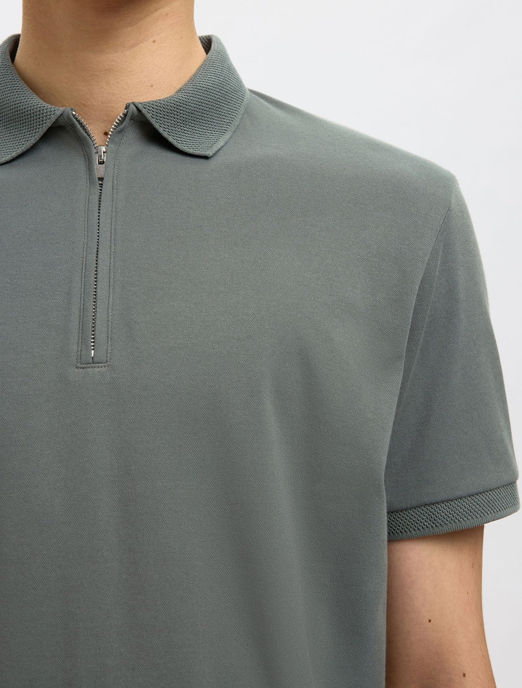 Selected - Fave Zippper Polo Top - Khaki