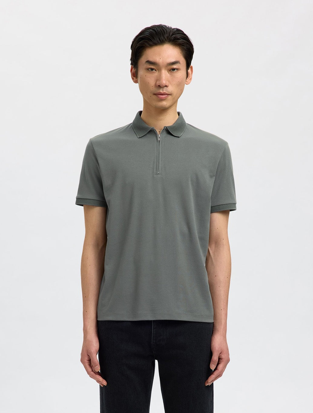 Selected - Fave Zippper Polo Top - Khaki