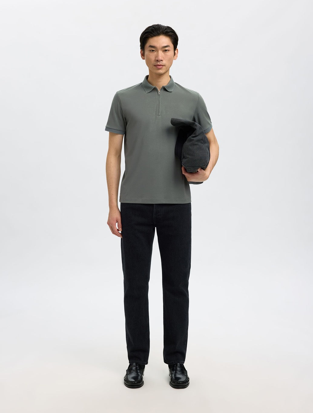 Selected - Fave Zippper Polo Top - Khaki
