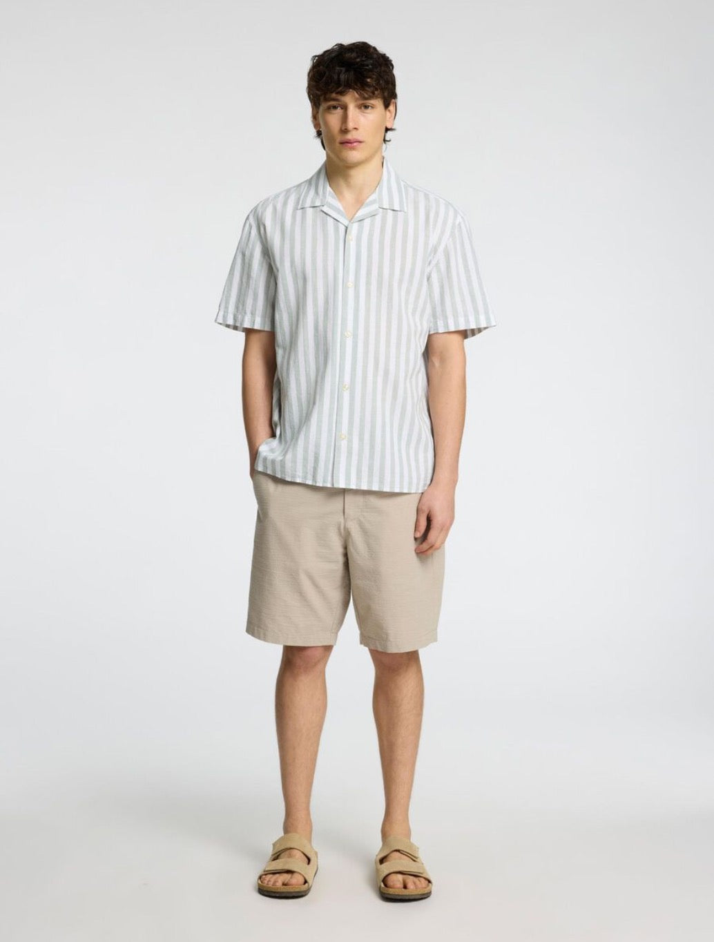Selected Homme - Classic Short Sleeved Shirt - Light Green Stripe